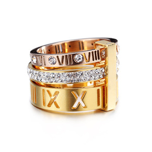 R.Gem. Anelli da donna in acciaio inossidabile con numeri romani di strass di diverse dimensioni - Product Image 2
