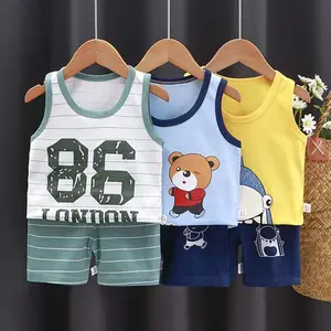 Bán Buôn Mùa Hè Chàng Trai Hai-Mảnh Trẻ Em Mùa Hè Vest Quần Short Phù Hợp Với Trẻ Em Của Vest Phù Hợp Với Bông Cô Gái Mùa Hè Quần Áo