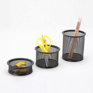Portalápices de malla con clip, organizador de escritorio metálico negro para lápices y bolígrafos, suministros de oficina, logotipo personalizado - Product Image 1