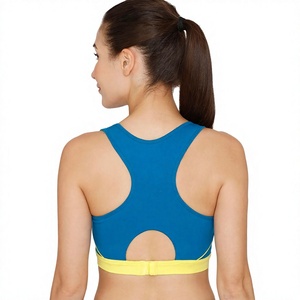 Women Yoga Sports Bra U-NECK Racerback High Support Seamless 100% Cotton Breathable <b>Crystal</b> Color Blocking Contrast <b>Stitch</b> - Product Image 2