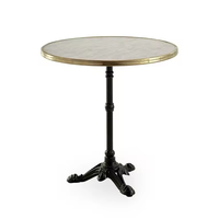 Table à manger blanche de style français moderne avec base en métal doré, écologique, résistante aux intempéries, pour usage extérieur en hôtel