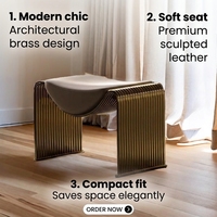 Chaise/Tabouret Multifonction Luxe Moderne Décontracté en Acier Inoxydable et Cuir Véritable Rembourré Éponge pour Maquillage, Thé, Repas, Salon, Canapé, Chaussures