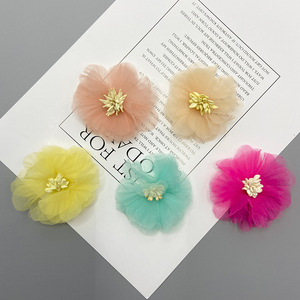 Flores de tul hechas a mano en 3D estilo coreano de 10 cm, accesorios para el cabello, sombreros, zapatos, decoraciones de ropa, uso diario - Product Image 3