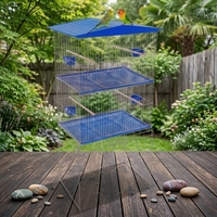 Volière multi-niveaux surélevée pliable avec support en fer, plateau en plastique facile à nettoyer, cloison amovible, habitat pour petits animaux