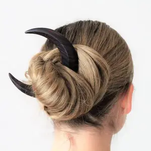 K426 Halve Maan Houten Hair Vork Vintage Heks Magic Hair Kam Styling Tool Punk Rock Pin Haar Stick Voor Vrouwen Meisje