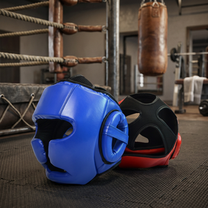 Protège-tête de boxe en cuir PU bleu avec aérations, casque de sport protecteur pour adultes unisexe - Product Image 3