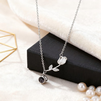 Tulpenhanger projectie ketting 100 talen Ik hou van jou Zirkoon dames sleutelbeenketting romantisch Valentijnssieraden cadeau