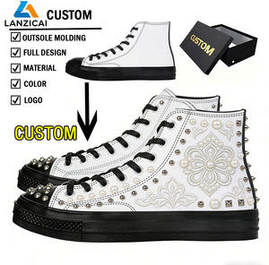 รองเท้าผ้าใบแฟชั่นผู้หญิงแบบกำหนดเองได้  รองเท้าผ้าใบหุ้มข้อสูง  รองเท้าผ้าใบผู้ชายสไตล์เรโทร  รองเท้าผ้าใบลำลองหนังวัว - Product Image 1