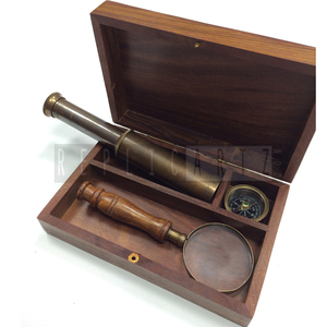 Brass Antique Telescope Compass Magnifying Glass Nautical Gift Set Vintage Maritime Decor Collectible <b>Desk</b> <b>Accessories</b> <b>for</b> Home - Product Image 2