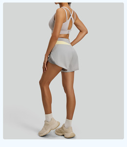 Shorts de yoga taille haute à blocs de couleur, anti-exposition, deux pièces, avec poche ventrale, respirants, séchage rapide, pour le sport et le fitness - Product Image 5