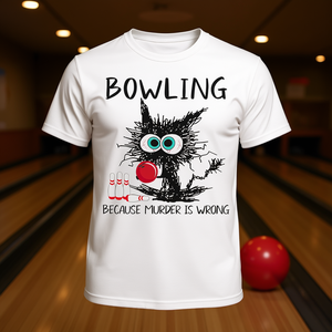 T-shirt à manches longues unisexe à col rond avec imprimé numérique Cat Bowling, design graphique amusant, vêtements de sport et de jeux pour adultes - Product Image 3