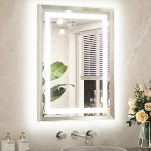 Miroir moderne avec lumières LED et interrupteur de désembuage séparé, permet un fonctionnement indépendant des fonctions - Product Image 1