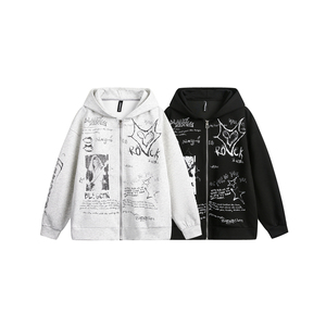 Sudadera con capucha de lana de algodón de peso pesado para hombre de alta calidad Sudadera con capucha con cremallera impresa personalizada para hombre - Product Image 1