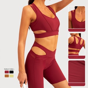 Soutien-gorge <span class=keywords><strong>de</strong></span> sport côtelé à découpes au dos pour femme, léger, respirant et rembourré, idéal pour le yoga, le Pilates, la course et la gym - Product Image 2