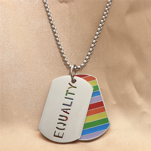 Men's <b>Titanium</b> Steel Letter Pendant Necklace Rainbow Equality Dog Tag <b>Chain</b> Gift Jewelry 280636 - Product Image 1