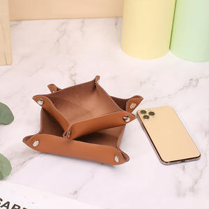 Boîte à mouchoirs en cuir véritable 3L, organisateur pour véhicule, boîte de rangement de couleur unie pour voiture et usage domestique - Product Image 3