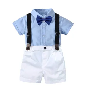 Baju Formal Bayi Laki-laki 4 Potong, Baju Lengan Pendek + Celana Suspender + Dasi Kupu-kupu