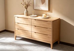 Modern Scandinavian Solid Wood 6-<b>Drawer</b> Chest Living Room Cabinet <b>Storage</b> Furniture - Product Image 2