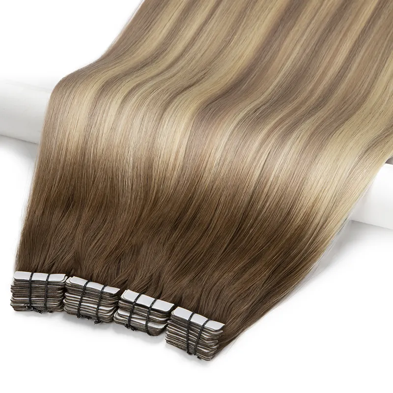 Wholesale Remy 100% Tape In Human Hair Extensions Double Drawn Human Tape Hair Extensions