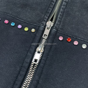 500Gsm มีฮู้ด Y2k โอเวอร์ไซส์ผ้าฝ้ายคุณภาพสูงเสื้อผ้าแนวสตรีทเสื้อมีฮู้ดผ้าบ็อกซี่ไซส์ใหญ่พิเศษประดับพลอยเทียมเสื้อมีซิปสามารถกันแดดได้ - Product Image 5