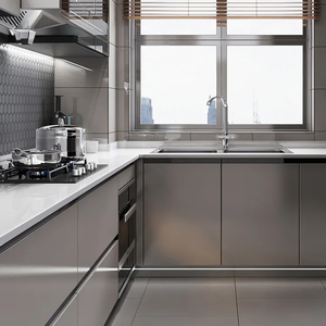 Whole House Customization Solution Glossy Luxury Modern Design <strong>Grey</strong> Stainless Steel Kitchen <strong>Cabinet</strong> for Villa - Product Image 3