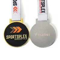 Medaglie personalizzate per la competizione di nuoto pressofuso medaglia con distintivo in smalto morbido con logo laser in argento dorato