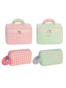 Bolsa de maquillaje a cuadros bonita al por mayor, neceser de diseñador a la moda de gran capacidad, neceser para almacenamiento de cosméticos con logotipo personalizado - Product Image 6