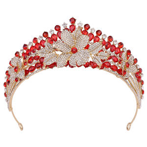 2025 haute qualité luxe vert strass Baroque mariée couronne diadèmes fleur rouge strass cristal diadème pour mariage Pageant - Product Image 4