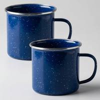 Mug en émail bleu moucheté Senny avec rebord en acier inoxydable, tasse à café de camping extérieur grande capacité 16oz, fournisseur d'usine en gros
