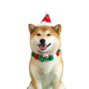 Kerah kain mewah hewan peliharaan, topi pohon Natal, rantai dekorasi syal berwarna kucing dan anjing