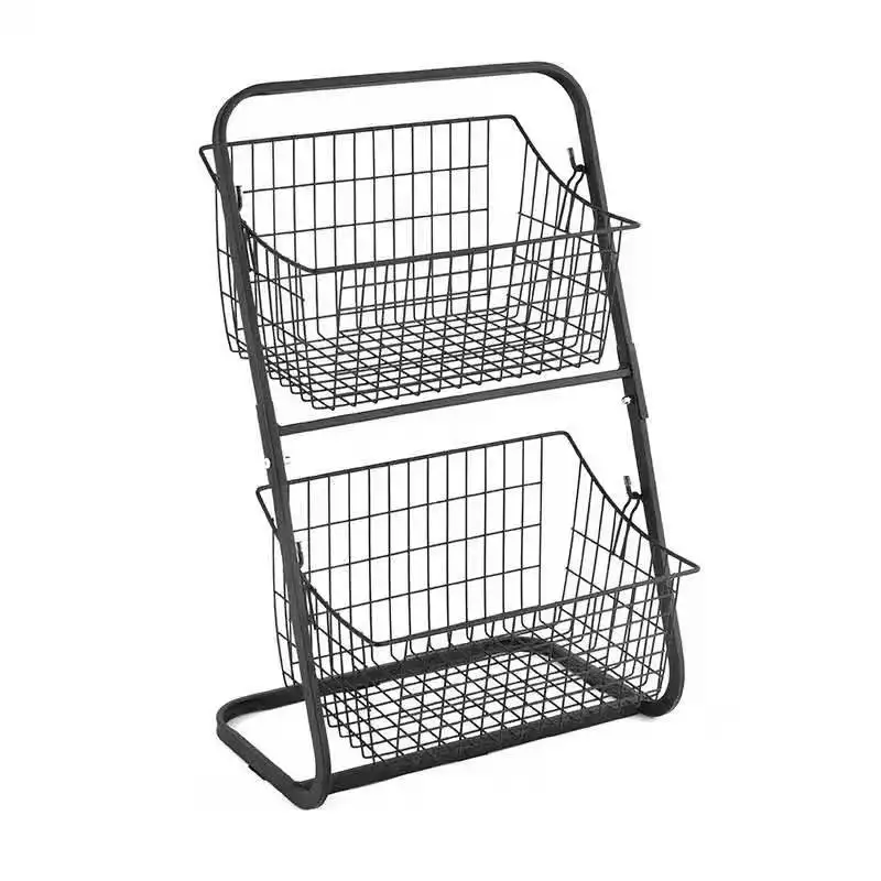 3 Tier market basket with 2 wire storage baskets basket fruit stand for kitchen pantry shelf laundry cabinets garage