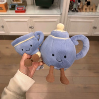 Nouvelle édition limitée London : Poupée en peluche courte bleue théière et tasse à thé, cadeau décoratif, rembourrage en coton PP, 31cm-50cm, 14 ans et plus