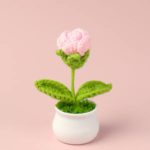 Flor de ganchillo de Rosa artificial tejida a mano con maceta para novia graduación Día de San Valentín regalo de la escuela - Product Image 6