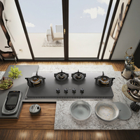 Table de cuisson à gaz moderne intelligente entièrement intégrée en acier inoxydable, puissante plaque de roche à flamme nue, gaz naturel pour les ménages