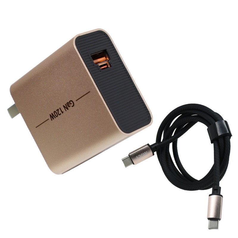 ที่ชาร์จสีทอง 120W + สายซิลิโคนสีดำ 1.2 ม