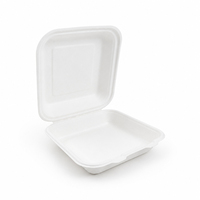 Boîte à emporter Interpac en bagasse 8x8 pouces, 1 compartiment, écologique, en fibre de canne à sucre, pour emballage de salades et de plats rapides