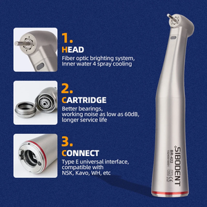BESTO Contra-ángulo Eléctrico Dental 1:5 con Fibra Óptica, de Acero Inoxidable, Anillo Rojo, Tipo E, para Micromotor, Certificado CE - Product Image 2