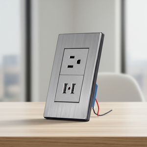 Presa 15A per il mercato sudamericano con caricatore USB 5V 2.1A, copertura in acciaio inossidabile, presa a 3 pin con doppio USB tipo A - Product Image 1