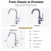 Robinet de lavabo monotrou en acier inoxydable 304 gris anthracite, mitigeur de salle de bain moderne