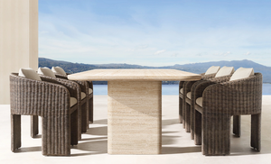 Juego de sillas de comedor de mimbre hechas a mano <span class=keywords><strong>LA</strong></span> <span class=keywords><strong>PAZ</strong></span>, mesa de comedor de mármol Rectangular para jardín al aire libre, juego de mesa de comedor de 9 piezas, <span class=keywords><strong>muebles</strong></span> - Product Image 3