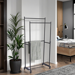 Có Thể Điều Chỉnh Kim Loại Quần Áo May Mặc Giá Sàn Đứng Áo Đứng Bánh Xe Cho Phòng Khách Phòng Tắm Thiết Kế Tối Giản Có Thể Gập Lại - Product Image 6