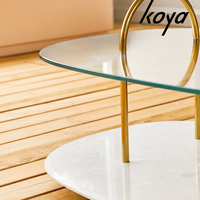 Meubles de luxe ovales tables basses rondes en verre table à thé moderne en pierre de terrazao design pour le salon