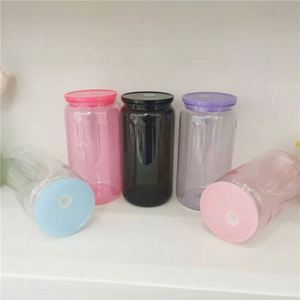Vaso de plástico colorido con tapa y pajita, espacios en blanco de plástico de Color transparente de 16oz para café helado, jugo, soda - Product Image 5