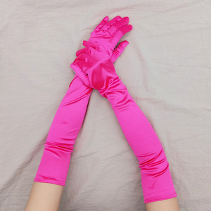22 pulgadas 55cm longitud del codo Retro guantes de fiesta boda Cosplay guantes de satén elásticos para mujeres - Product Image 6