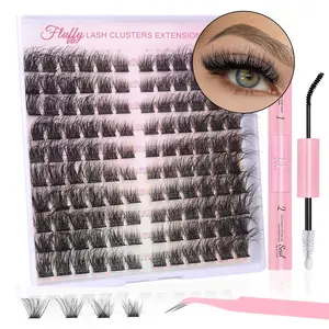 Individual Eyelash Clusters Mink D Curl Private Label Diy Segmented Thick Eyelash Extension Kit 3d Wispy Fluffy Lash Clusters