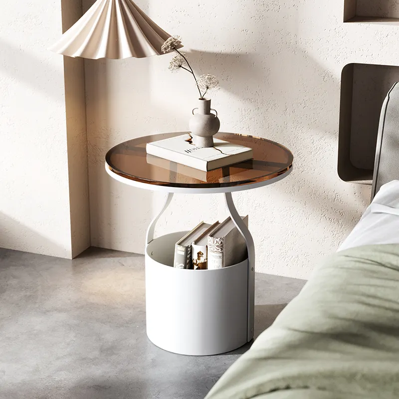 Meja desain kaca ujung kopi, Meja samping bolak-balik dengan penyimpanan untuk Sofa dan tempat tidur ruang tamu