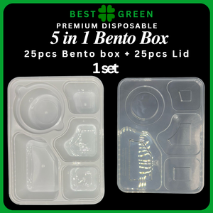 Contenedor de alimentos Bento de PP de 5 compartimentos con tapa | 27cm x 20cm x 5cm | Apto para microondas | Congelable | Para catering y comida para llevar - Product Image 5