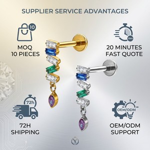 <span class=keywords><strong>Piercing</strong></span> per Orecchio in Titanio con Zirconi Incastonati, Filettatura Interna ASTM F136 G23, Placcato <span class=keywords><strong>Oro</strong></span> 24K per Bambini - Product Image 5