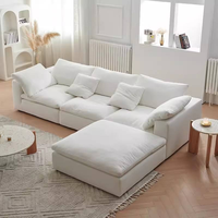 Canapé d'angle modulaire moderne en tissu de lin et coton blanc nuage, mobilier de maison écologique, ensemble de canapés