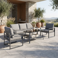 Modernes Langlebiges Aluminium-Outdoor-Sofa-Set 4-teilig mit 8cm Kissen Umweltfreundlicher Gehärteter Glastisch für den Innenhof